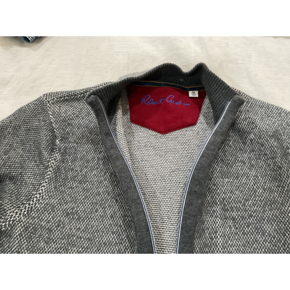 Robert Graham Mens Grey Textured Full Zip Cotton Wool Blend Sweater Size M